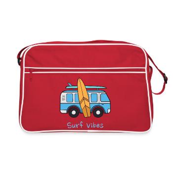 Surf Vibes Vintage Blue Travel Van Surfbrett - Retro Tasche - Rot/Weiß - Vorne