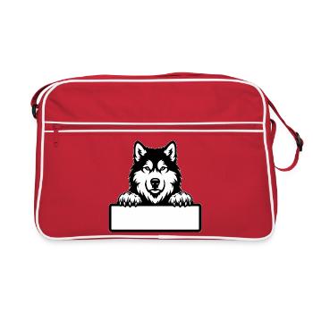 Alaskan Malamute Namensschild schwarzweiss - Retro Tasche - Rot/Weiß - Vorne