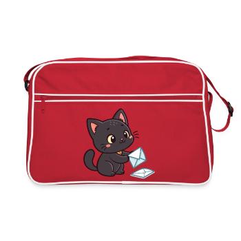 Kawaii Black Cat and Envelopes - Retro Bag - red/white - Front