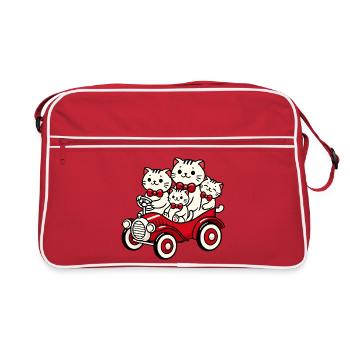 Cat Family Fliege Rotes Auto - Retro Tasche - Rot/Weiß - Vorne