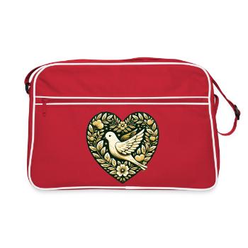 Colombe dorée en cœur floral - Sac Retro - rouge/blanc - Devant