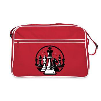 Duel d’échecs dans un motif d’échecs en noir et blanc - Sac Retro - rouge/blanc - Devant