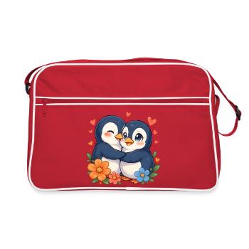Kuschelpinguine Liebesduo - Retro Tasche - Rot/Weiß - Vorne