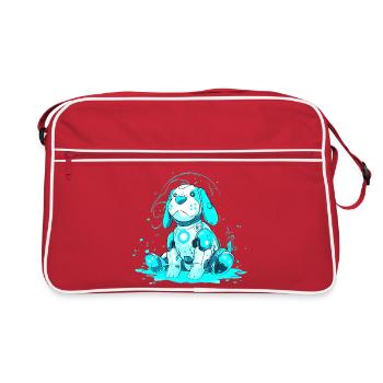 Chien Robo néon dans la poutre cyan - Sac Retro - rouge/blanc - Devant