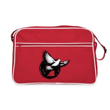 Taube im Globus – Friedenssymbol - Retro Tasche - Rot/Weiß - Vorne
