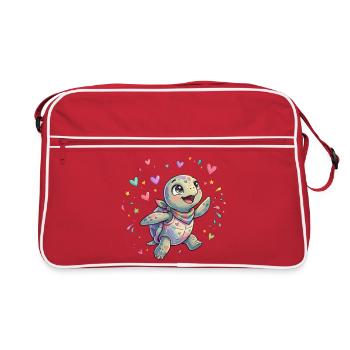 Rainbow Turtle with Heart Patterns - Retro Bag - red/white - Front
