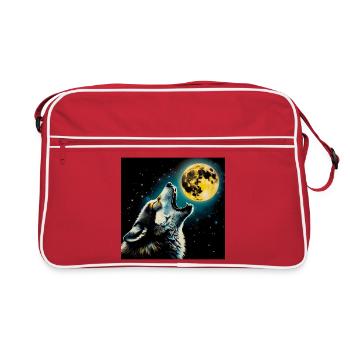 Wolf heult zum Vollmond - Retro Tasche - Rot/Weiß - Vorne