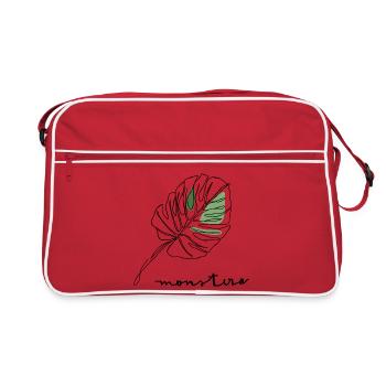 Monstera : esquisse de fragments de feuille verte - Sac Retro - rouge/blanc - Devant