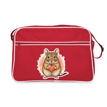 Degu Holding Heart - Retro Bag - red/white - Front