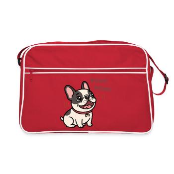 Ouaf ouaf Cartoon de chiot bouledogue français - Sac Retro - rouge/blanc - Devant
