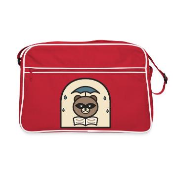 Un raton laveur lit sous le parapluie de pluie - Sac Retro - rouge/blanc - Devant