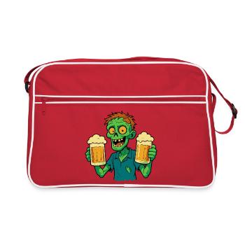 Zombie heureux avec de la bière - Sac Retro - rouge/blanc - Devant