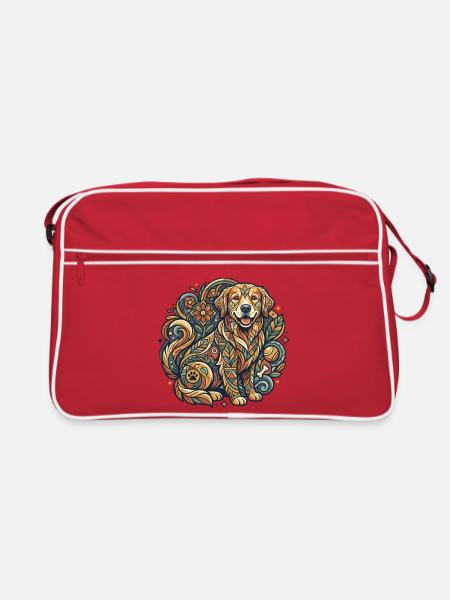 Blumenhunde Tattoo Motiv Muster - Retro Tasche - Rot/Weiß