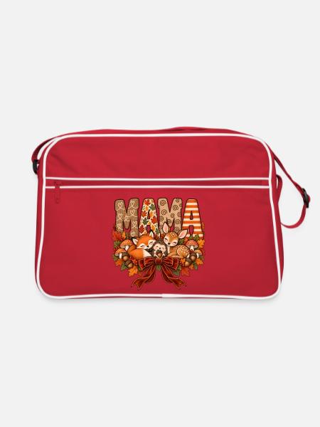 Schlafende Waldtiere Mama - Retro Tasche - Rot/Weiß
