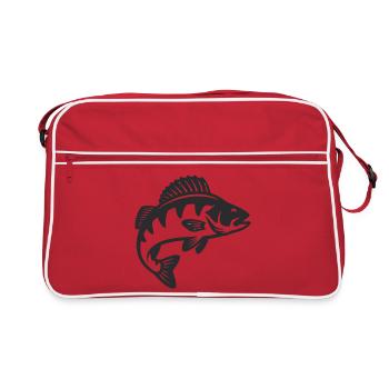 Barsch Raubfisch Silhouette - Retro Tasche - Rot/Weiß - Vorne