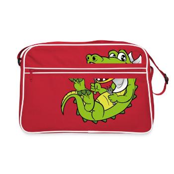 Kroko Kaiman Reptilien Tiere - Retro Tasche - Rot/Weiß - Vorne