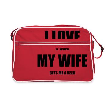 I love it when my wife gets me a beer, beer, marriage - Retro Bag - red/white - Front