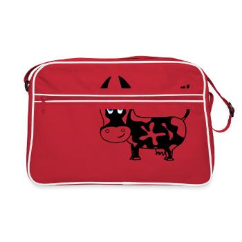 Kuh schwarz Flecken Tier Geschenkidee - Retro Tasche - Rot/Weiß - Vorne