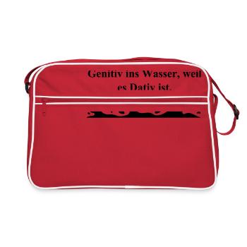 Genitiv ins Wasser, weil es Dativ ist, Schule - Retro Tasche - Rot/Weiß - Vorne