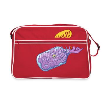 Octopus inside plastic bottle asking for help - Retro Bag - red/white - Front
