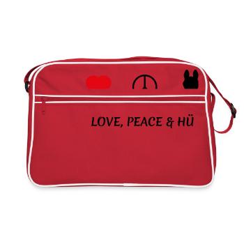 LOVE PEACE und HÜ - Retro Tasche - Rot/Weiß - Vorne