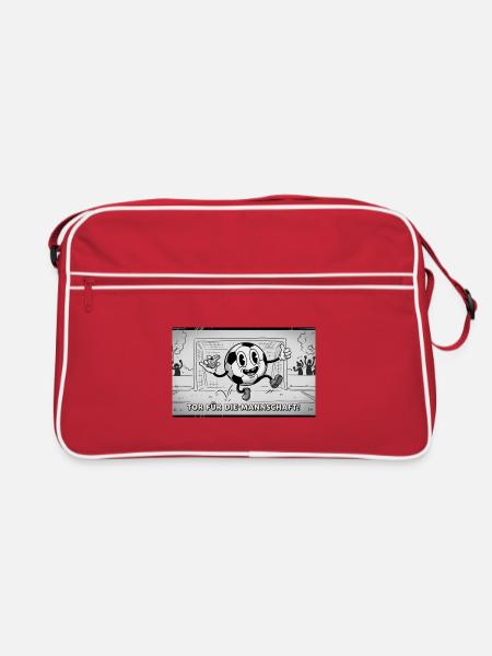Fußballtor Cartoonjubel Teamgeist - Retro Tasche - Rot/Weiß - Vorne
