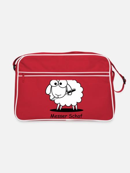 Messer Schaf Geschenk Geburtstag - Retro Tasche - Rot/Weiß - Vorne