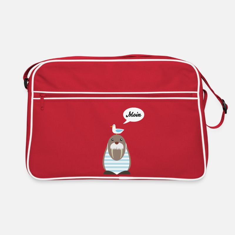 Moin, Seelöwe, Möwe - Retro Tasche - Rot/Weiß