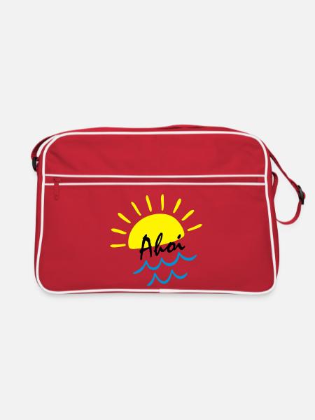 Sommer Vibes: Sonne über Meer Wellen - Retro Tasche - Rot/Weiß - Vorne