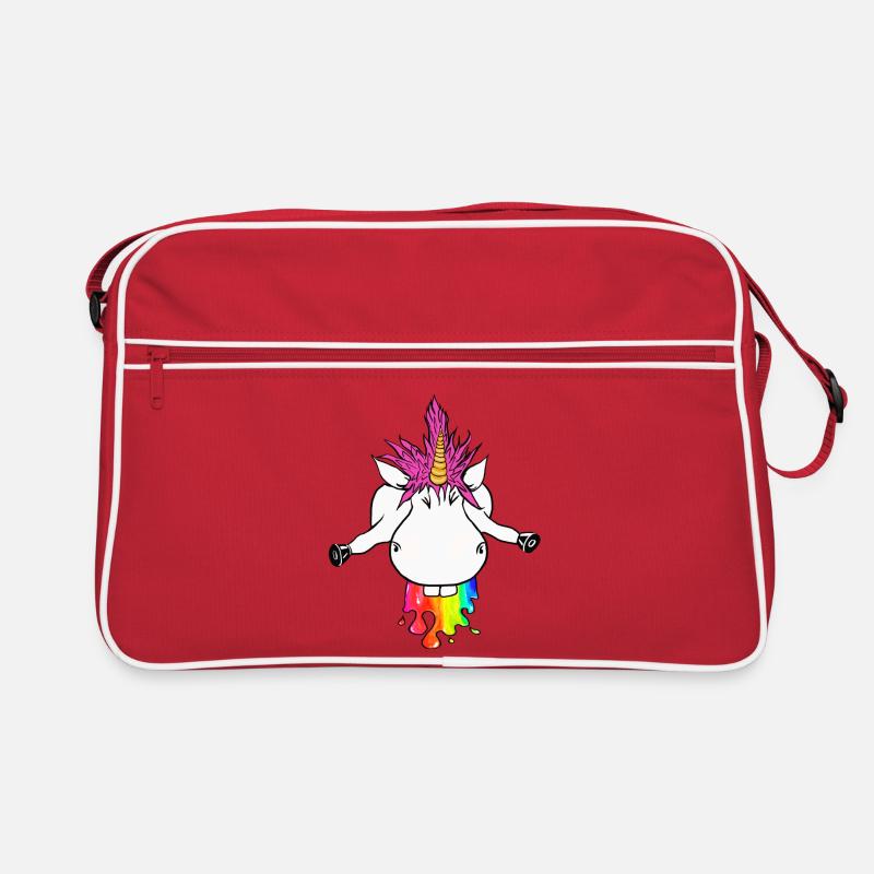Regenbogen Einhorn Farbklecks Regenbogenkotze - Retro Tasche - Rot/Weiß