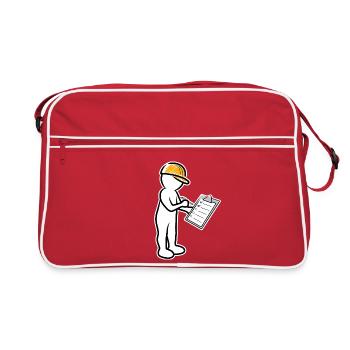 Male with helmet and checklist at construction site - Retro Bag - red/white - Front