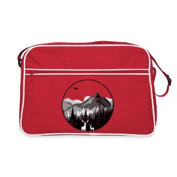 Silhouetten der Mountain Dawn Deer - Retro Tasche - Rot/Weiß - Vorne