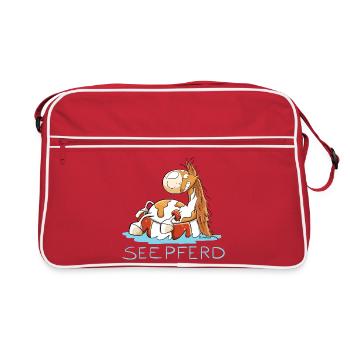 Seepferd im Urlaub I Comic Wortspiel Pferd - Retro Tasche - Rot/Weiß - Vorne