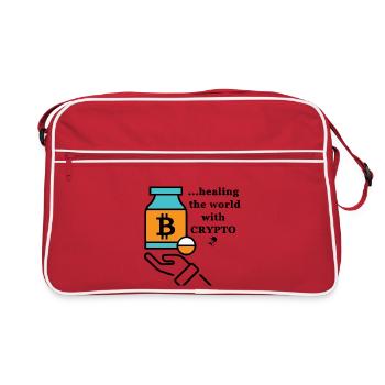 Bitcoin Icon Meme - Retro Tasche - Rot/Weiß - Vorne