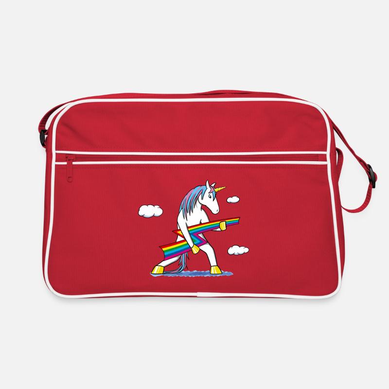 Rainbow Rock – Einhorn mit Regenbogenblitz - Retro Tasche - Rot/Weiß