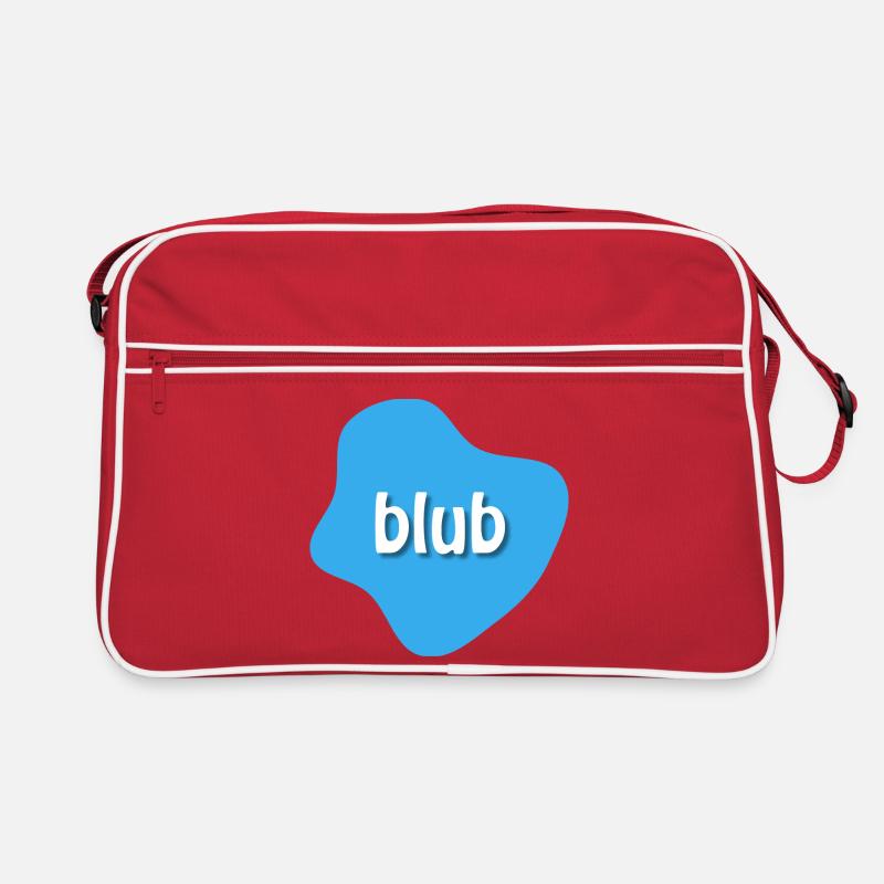 Text "blub" auf blauem Fleck, Klecks Retro Tasche