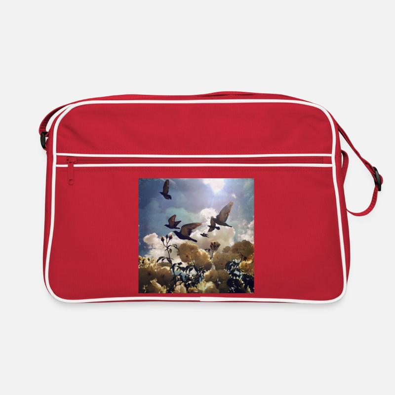Vogelzug über Rosenblüten - Retro Tasche - Rot/Weiß