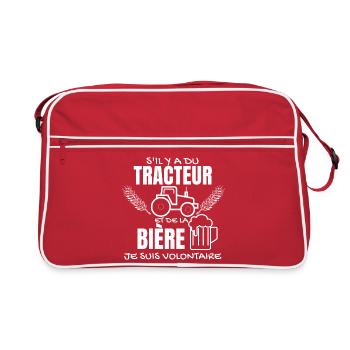 Tracteur et Bière je suis volontaire - Sac Retro - rouge/blanc - Devant