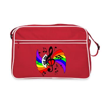 Touche de musique de piano avec arc-en-ciel et notes de musique - Sac Retro - rouge/blanc - Devant