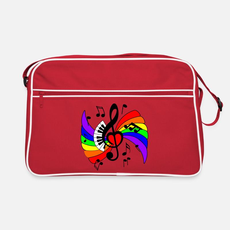 Piano music key with rainbow and music notes Retro Bag