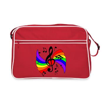 Clé de musique avec arc-en-ciel et notes de musique - Sac Retro - rouge/blanc - Devant
