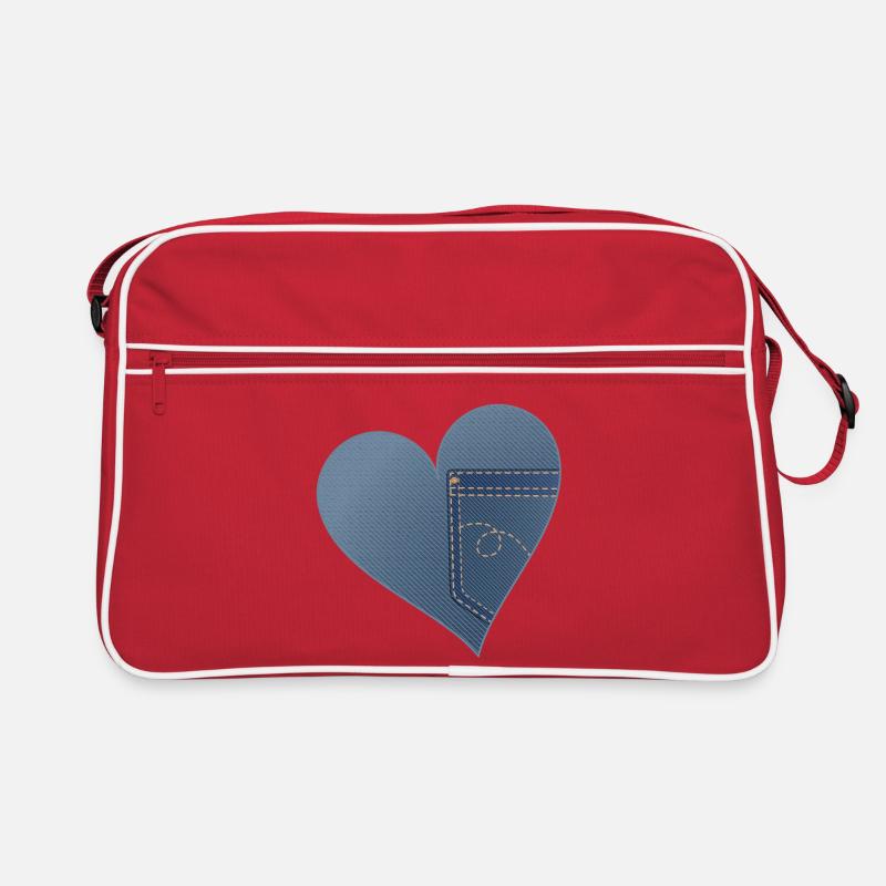 blue heart in jeans look with trouser pocket Retro Bag