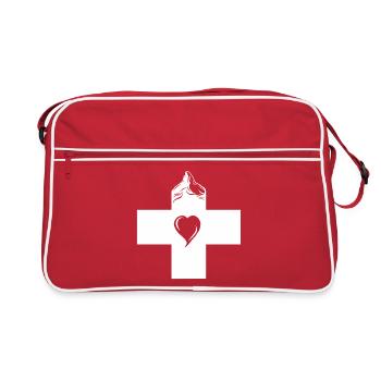 Für Schweiz-Fans mit Matterhorn und Herz - Retro Tasche - Rot/Weiß - Vorne