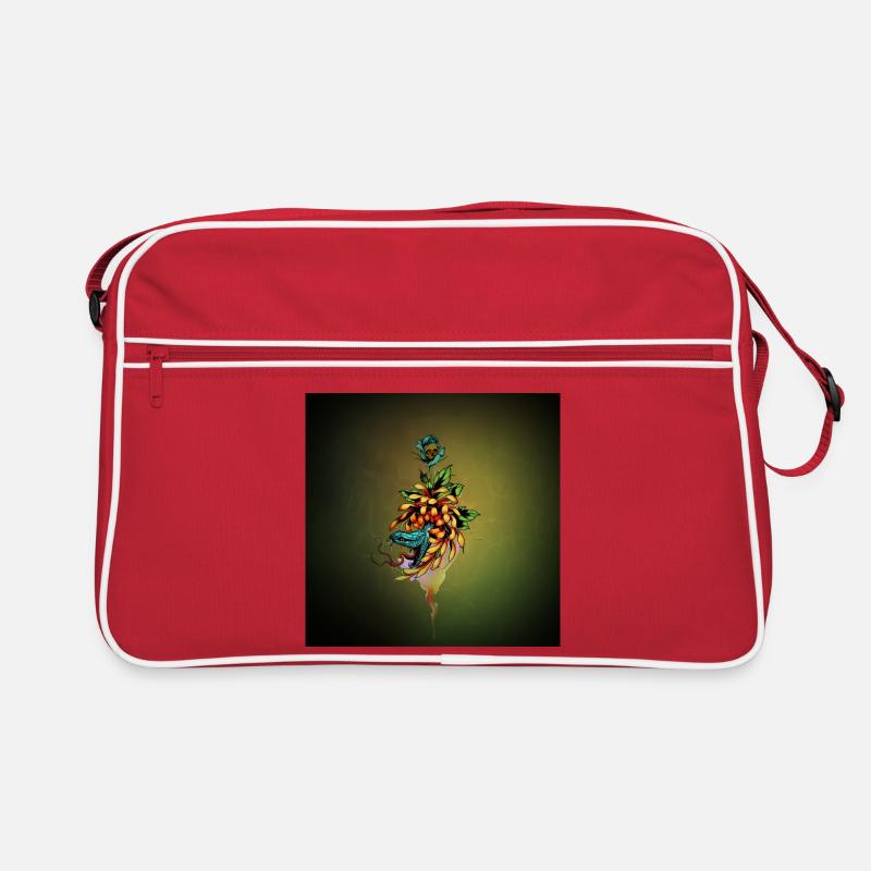Serpent incroyable avec crâne et fleurs. Sac Retro