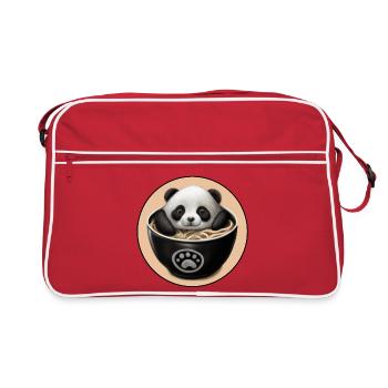 Baby Panda in einem Ramen-Bad - Retro Tasche - Rot/Weiß - Vorne