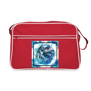 Der blaue Rabe, Tier Geschenke - Retro Tasche - Rot/Weiß - Vorne