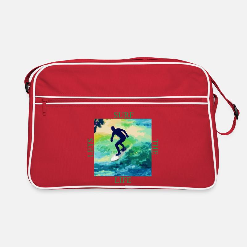 Surfer auf Farbwellen Retro Tasche