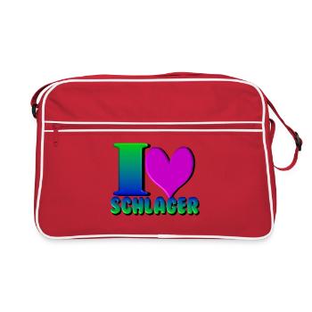 Schlager Party , Schlager Musik , Love Schlager - Retro Tasche - Rot/Weiß - Vorne