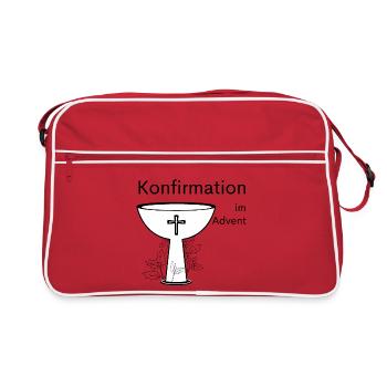 Konfirmation im Advent Abendmahl Stechpalme Symbol - Retro Tasche - Rot/Weiß - Vorne