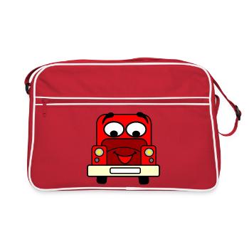 Glückliches Auto mit rotem Gesicht - Retro Tasche - Rot/Weiß - Vorne